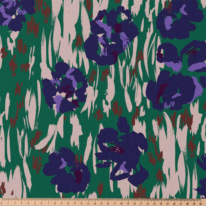 Printed Acryl Coated Cotton AMAYA Green / Blue